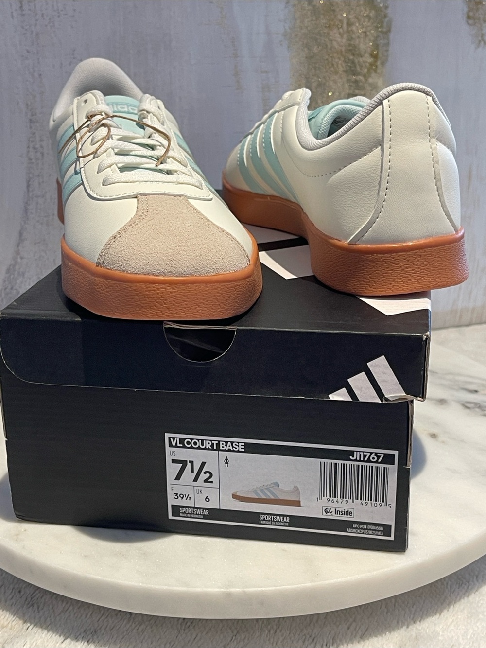 Adidas Women's VL Court Base White turquoise with Gum Sole Sneakers (7.5) - Picture 9 of 9